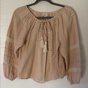 Nicole Miller Artelier Cotton Boho Cottagecore Peasant Blouse Womens Size Small.